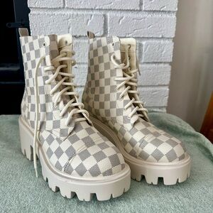 Checkered Lace-Up Boots